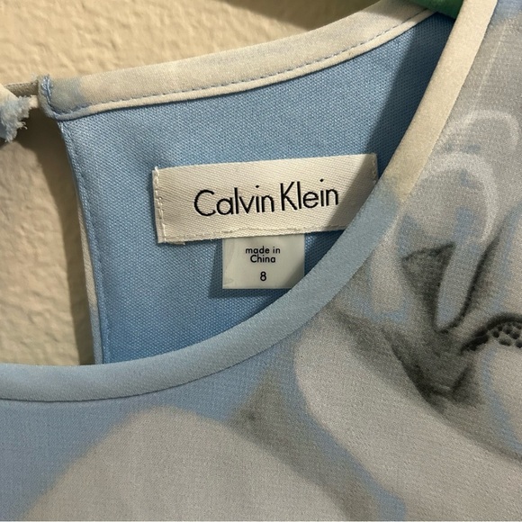 Calvin Klein Trapeze Knee Length Floral Baby Blue Dress Sz. 8 - Picture 3 of 9